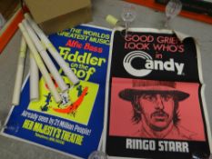 A box of rolled posters including Monaco Formula One, Candy Show, Evening Standard, Steam Traction