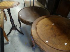 A good painted and carved frieze hardwood circular table, a tripod table with chequer top and