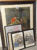Framed print of a hunting scene, two framed Vettriano prints ETC Condition reports provided on