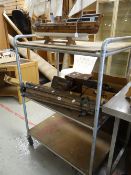 A good vintage 'industrial look' three shelf trolley, 91cms wide x 129cms high Condition reports