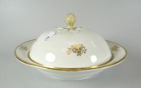 A Swansea porcelain circular based muffin dish and cover with floral gilt decoration and gilded