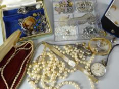 Quantity of assorted costume jewellery to include earrings, pearls, ladies wristwatches ETC