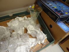 A tray of cut glass hock glasses (four Waterford), boxed drinking glasses and Royal commemorative