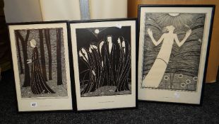HANNAH FRANK three framed monochrome lithographs - 34 x 23cms, 38 x 26cms & 33 x 25cms Condition
