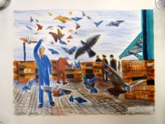 ALISTAIR GRANT unframed Guinness lithograph (unframed) - entitled 'Pigeon Racing', 38 x 50cms