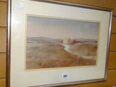 DAVID TRESS watercolour - farmhouse on a lane with grassy landscape, signed and dated 1982, 20.5 x