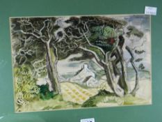 TWENTIETH CENTURY WELSH SCHOOL mixed media - unknown artist preliminary drawing of a farm, windswept