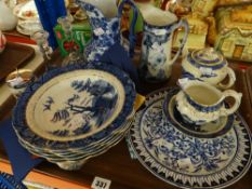 Tray of blue & white china including Booth's real old willow ETC Condition reports provided on