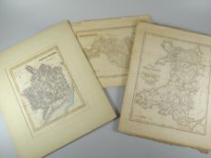 Three unframed antique Welsh county maps for Glamorgan, Monmouthsire and North / South Wales