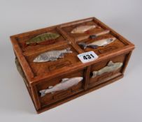 A quality British made fishing tackle box decorated with river fish species Condition reports