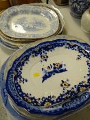 Parcel of eleven mainly blue & white Staffordshire platters Condition reports provided on request by