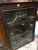 Antique mahogany hanging corner cupboard with astragal glazed door Condition reports provided on
