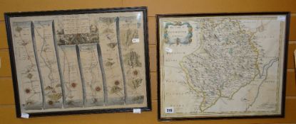 ROBERT MORDEN coloured antiquarian map - entitled 'The County of Monmouth', 36 x 42cms together with
