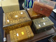 A collection of five various inlaid decorated manicure and sewing boxes Condition reports provided