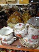 A vintage cottage-ware tea set and biscuit barrel together with a small parcel of Burleighware
