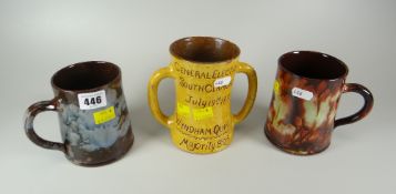 E Jenkins Ewenny pottery twin-handled waisted mug incised 'General Election South Glamorgan July