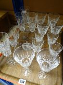 Waterford crystal Lismore design glasses including sherry, champagne flutes, claret glasses (one