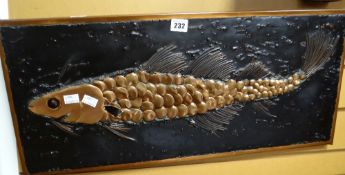 Modern mixed media study of a fish, signed to reverse ELIZABETH LEWIS, 64 x 29cms Condition