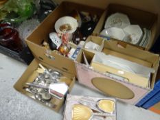 Sundry boxes of bric-a-brac china and glass including a quantity of Johnson Brothers tableware, also