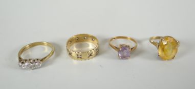 Four 9ct gold rings, 9.5g Condition reports provided on request by email for this auction