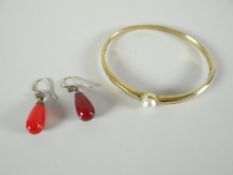 Pair of carnelian earrings and 9ct gold bangle Condition reports provided on request by email for