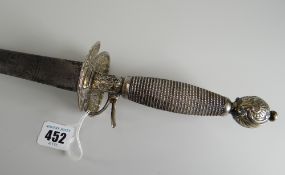 A late eighteenth century continental silver hilt small sword, the triangular blade over double