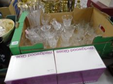A crate of glassware, mainly drinking glasses, bowls, some Wedgwood boxed glasses Condition