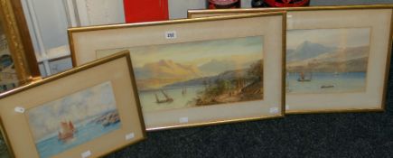 NINETEENTH CENTURY SCHOOL pair of watercolours - of continental lakes with boats and figures,