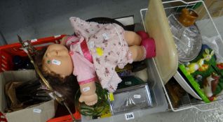 Three boxes of mixed items including some flatware, novelty money box ETC Condition reports provided