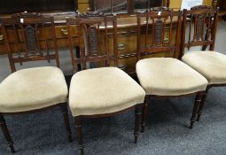 A set of four antique carved back chairs with later upholstered cushioned seats Condition reports