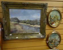 ITALIAN SCHOOL oleographs, a pair - figures in an ancient town, oval format, in gilded frames, 30