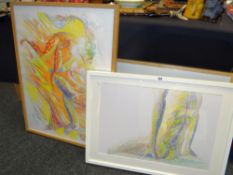 RICHARD O'CONNELL framed colour pencil drawing of performing harlequins, entitled verso 'Wild