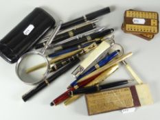 A parcel of fountain pens and others including Parker, a leather cigar case ETC Condition reports