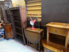 Furniture parcel including open bookcase, corner cabinet, TV stand, drop leaf table, anglepoise lamp