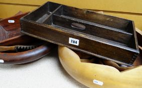 A parcel of turned wood items including fruit bowl together with a wooden cutlery box, an early