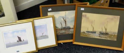 ALAN WHITEHEAD pair of watercolours - boats on the shore, together with two limited edition prints