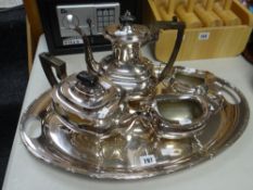 A Walker & Hall electroplate four-piece tea service together with non-associated twin-handled EPNS