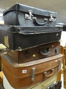 Parcel of four vintage suitcases, some leather Condition reports provided on request by email for