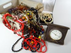 Box of costume jewellery and vintage travel clock Condition reports provided on request by email for