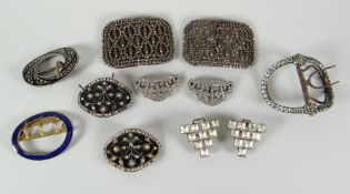 A parcel of vintage marcasite and enamel decorated belt buckles Condition reports provided on