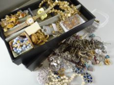 Parcel of various costume jewellery contained in a jewellery box and some loose Condition reports