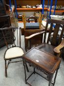 A parcel of small furniture including chairs, stools, small vintage cabinet, Chinese-type table
