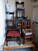 A parcel of furniture to include vintage oak drop leaf table, tile topped coffee table, various