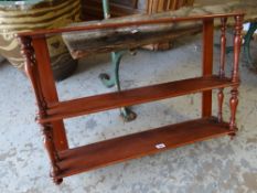 A vintage dark wood turned support wall mounted shelf Condition reports provided on request by email