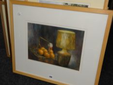 GRAHAM BROOKS watercolour - still life, lamp/fruit, 27 x 38cms Condition reports provided on request