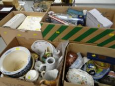Four boxes of mixed china including collector's plates, Royal Albert Heritage teapot ETC Condition