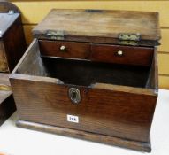 A nineteenth century oak Bible box with two internal drawers and sloped front, 40cms wide