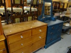 A painted vintage dressing table and an antique lightwood chest of two long and two short drawers
