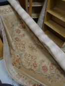 A pure new wool pile Keshan mustard ground carpet, size to follow! Condition reports provided on