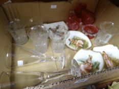 A series of four Coalport porcelain shaped dishes with transfer scenes of female figures and with